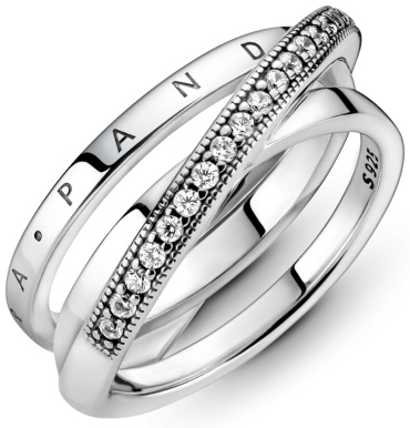 Кольцо PANDORA тройное с паве 199057C01-56 размер 17.8 вес 5.42 г серебро, цирконий