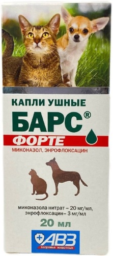 Средство АВЗ Барс Форте капли ушные для собак и кошек 20 мл