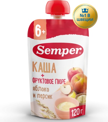 Детское пюре Semper Каша+фруктовое пюре яблоко и персик 120 г, с 6 месяцев