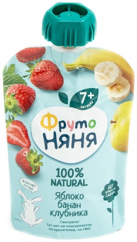 Детское пюре ФрутоНяня клубника, яблоко, банан 90 г, с 7 месяцев