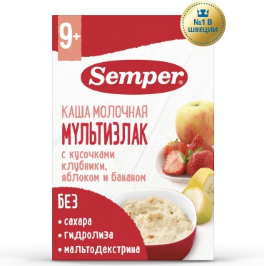 Каша Semper мультизлак с кусочками клубники, яблоком и бананом, 180 г