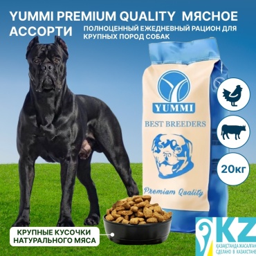 Корм YUMMI Premium Quality Мясное ассорти для взрослых крупных пород 20 кг
