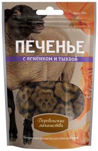 Лакомство Деревенские лакомства печенье 504055 с ягненком и тыквой 100 г 1 шт