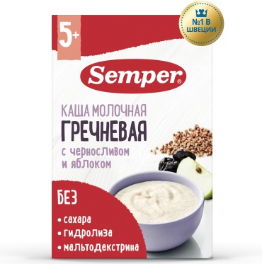 Каша молочная Semper гречневая с черносливом и яблоком, 180 г