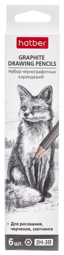 Карандаш Hatber 6 шт, твёрдость B, H, HB, 2H, 2B, 3B