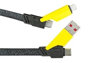 Кабель power S USB 3.0 (M), USB TypeC (F), USB TypeC (M), Lightning (M), 1 м, 27W-Max желтый