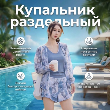 Купальник раздельный Special_one белый, светло-синий