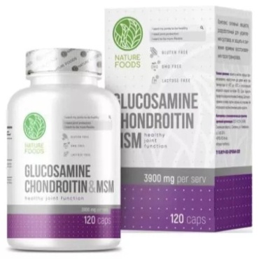 Препарат для укрепления связок и суставов Nature Foods Glucosamine Chondroitin MSM 120 таблеток