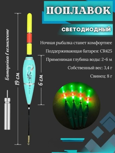 Отдых в стиле Светящийся поплавок с индикатором поклёвки — 19 см, смена цвета при клёве, светодиодный 8 гр капля 1 шт