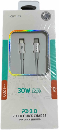 Кабель USB TypeC (M), Lightning (M), 1.2 м, белый