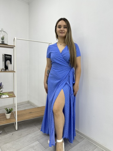 Платье с запахом голубой