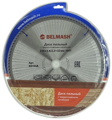 Пильный диск по ЛДСП и МДФ BELMASH 315x3,4/2,2x32мм 100T / RD135A, 315x32 мм, 100Т