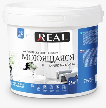Real водоэмульсионная моющаяся 25 кг, белый цвет