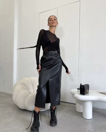 Кожаная юбка GJ CHIC LIFE черный