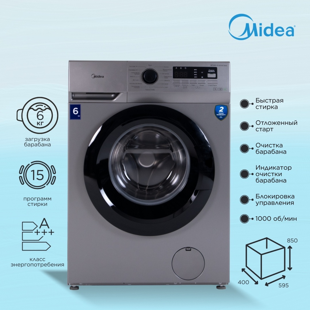 Стиральная машина Midea MFN60-S1003S Slim серый