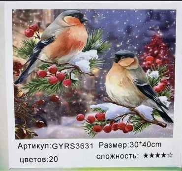 Снегири холст на подрамнике 40x30 см