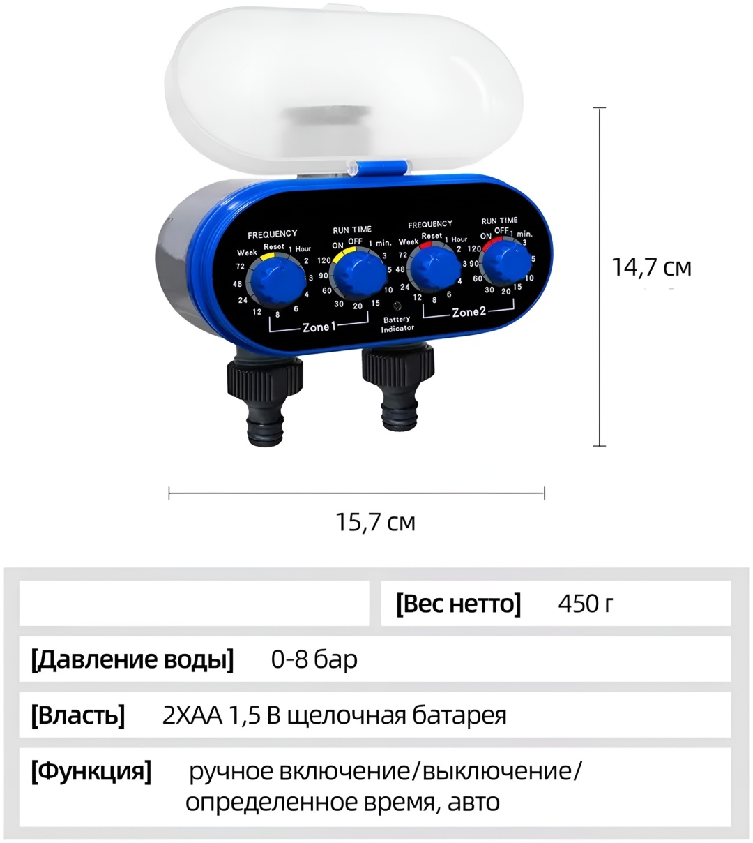 Таймер полива DUSSEN AqualinAT02 двухканальный 3/4 автоматический для сада и капельного орошения