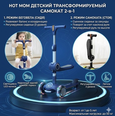 Самокат Hot Mom Scooter 2/1 синий