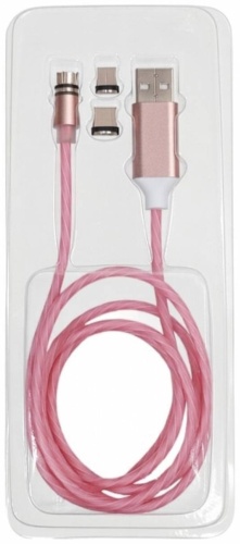 Кабель USB TypeC (M), micro-USB 2.0 (M), Lightning, 1 м, розовый