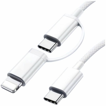 Кабель USB TypeC (F), USB TypeC (M), Lightning (M), 1 м, белый