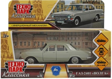 Машина металл ГАЗ-2401 ВОЛГА длина 12 см, двери, багаж, инерц, серый, кор. Технопарк 2401-12-GY
