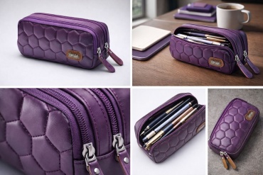 Пенал Brons Quilted, застежка молния, фиолетовый