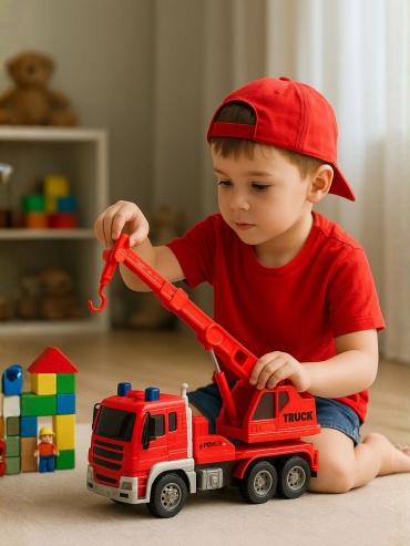 Пожарная машина Пожарная машина с краном 1:16 со светом и звуком Jstoys красный