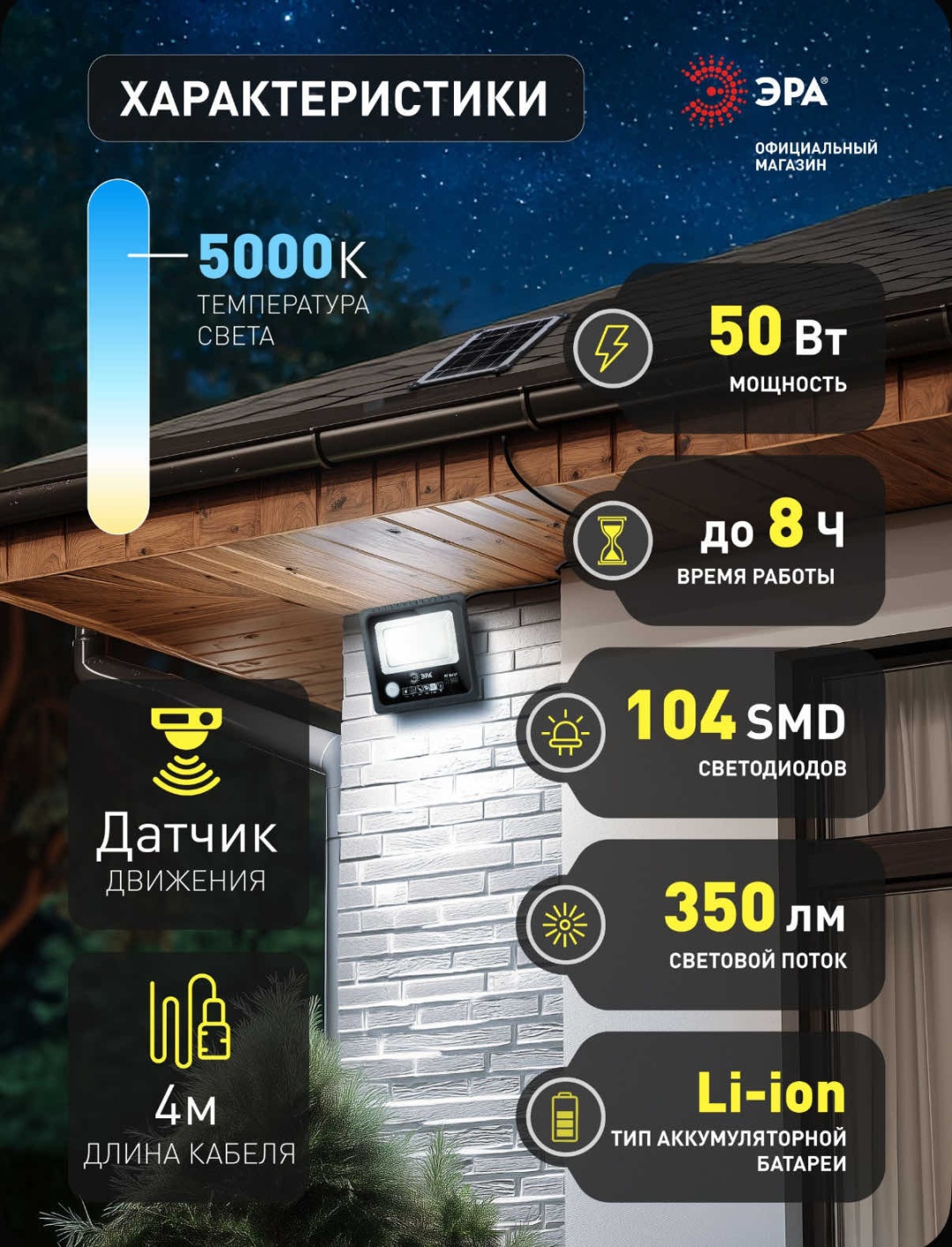Прожектор Эра ERAPRO-50W черный
