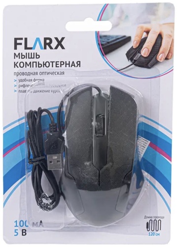Мышь FLARX Мышь компьютерная проводная оптическая черный