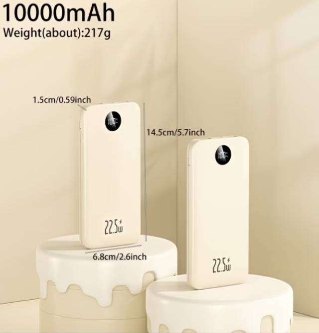 Внешний аккумулятор Power Bank 10000 mAh – с функцией быстрой зарядки для iPhone и Android 10000 мАч 22.5 Вт белый