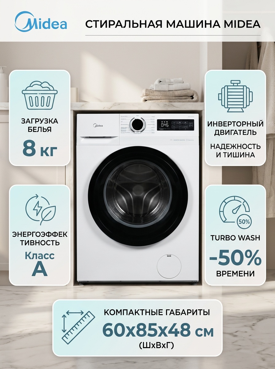 Стиральная машина Midea MF01814BS47/W белый