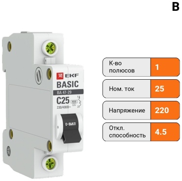 EKF автоматический выключатель mcb4729-1-25C