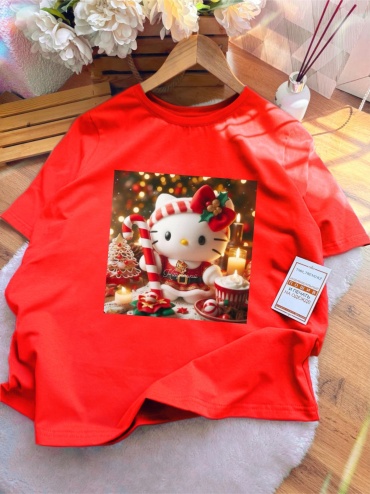 Футболка Хеллоу Китти Рождество Hello Kitty  TMH_TREND.KZ красный