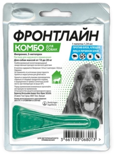 Средство Фронтлайн Комбо M капли от блох, от клещей, от власоедов для собак 10-20 кг, 1.34 мл 1 пипетка