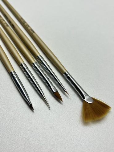 Nail Art Brush кисть веерная, кисть скошенная, дотс, лайнер, кисть лепесток пластик, синтетика 5 шт