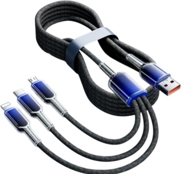 Кабель USB TypeC (F), micro-USB 2.0 (F), Lightning (F), 1.2 м, черный