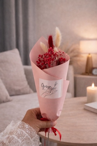Мини букет гипсофила и лагурус, 25 см