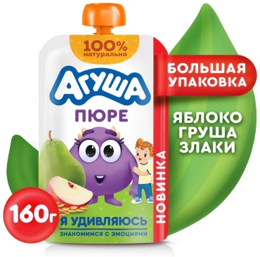 Детское пюре Агуша Пюре Агуша со злаками яблоко/груша 160 г, с 8 месяцев