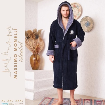 Флисовый халат Massimo monelli синий, серый