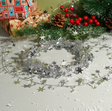 Мишура новогодняя Золотые звезды, серебристый, 7.5