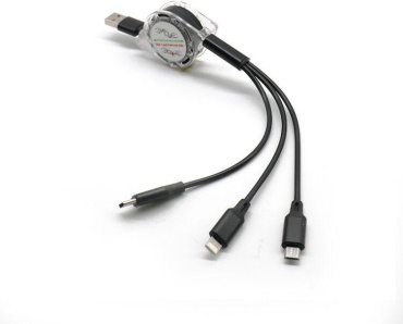 Кабель USB TypeC (F), Lightning, micro-USB 2.0 (M), 1 м, черный