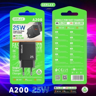 Зарядное устройство GERLAX А-200 USB Type-C, USB черный