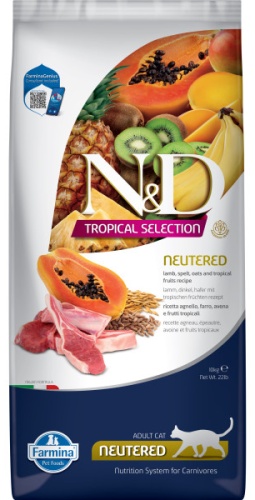 Корм Farmina N&amp;D Tropical Selection Cat для стерилизованных кошек ягоды, ягненок, фрукты 10 кг