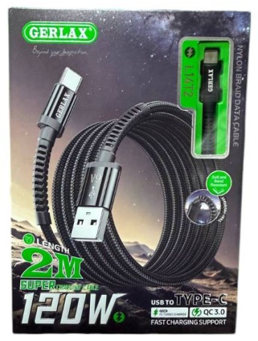 Кабель GERLAX USB 2.0 (F), USB TypeC (M), 2 м, черный