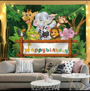 Фотозона Баннер животные happy birthday 150*100