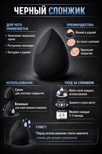 Спонж скошенный, спонж капля силикон 1 шт