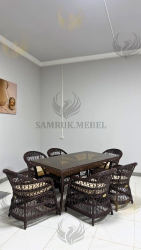 Комплект Samruk Mebel 9 в 1, кол-во персон: 8, металл, искусственный ротанг, стекло