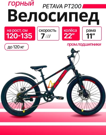 Велосипед Petava PT200-22 черно-красный 2026 12 дюймов черный