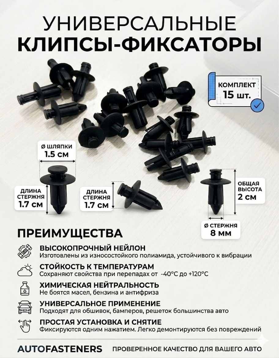 4S клипсы AUTO-CLIP-8MM-15PCS