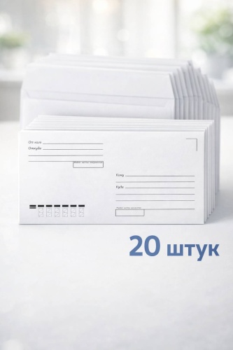 Почтовый конверт, 110*220, 20 шт, белый